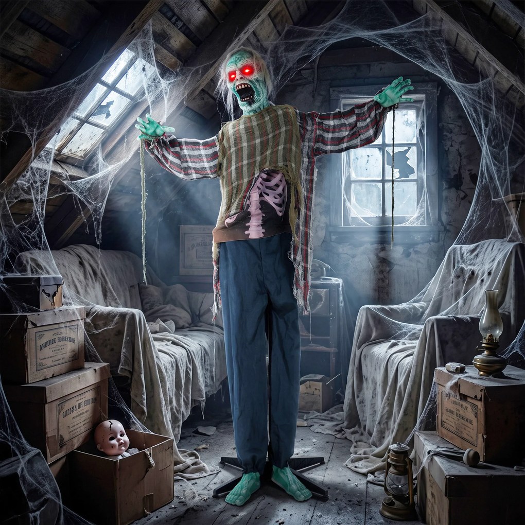 HOMCOM Animowany zombie na Halloween w naturalnej wielkości, 170 cm, z aktywacją dźwiękiem i dotykiem, straszna dekoracja | Aosom PL