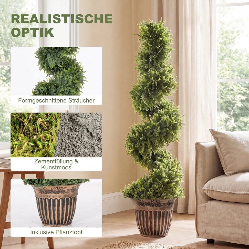 HOMCOM Spiralny cyprys, zestaw 2 szt. roślin sztucznych, z doniczką, wysokość 120 cm, zielony | Aosom PL
