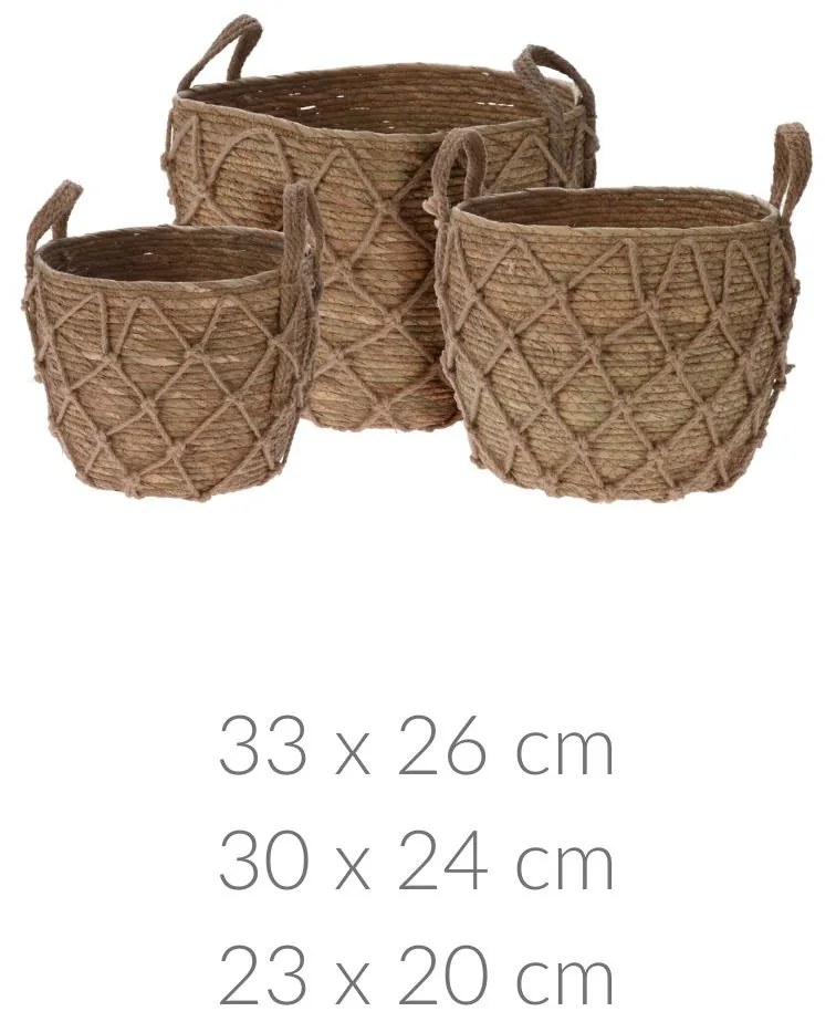 Kosze do przechowywania z uchwytami, wierzba i rattan, 3 sztuk