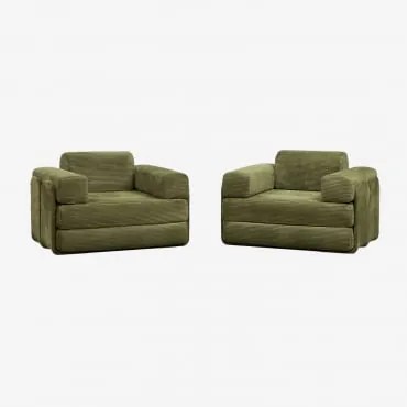 Pack 2 Foteli Rozkładanych Z Weluru, Pakowanych Próżniowo Paoly Sztruks Zieleń Army - Sklum