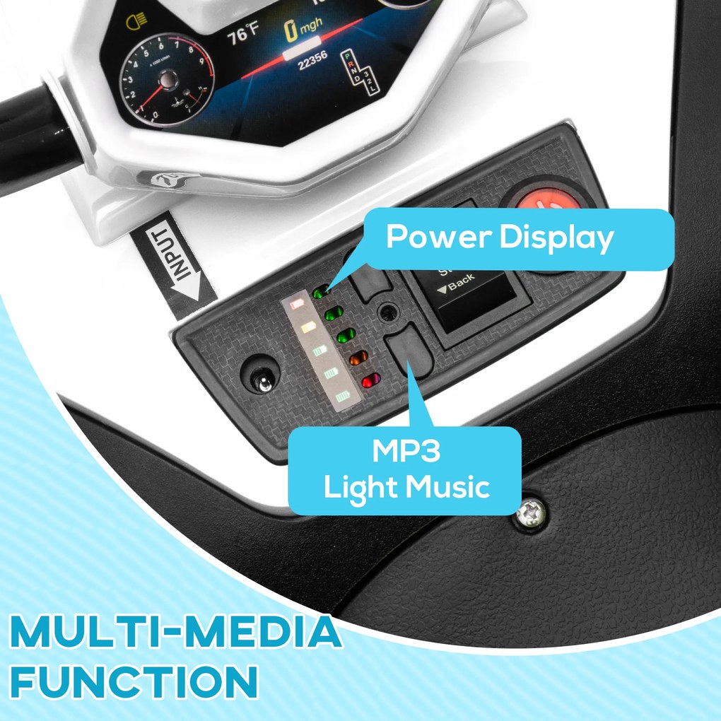 AIYAPLAY Elektryczny Quad dla Dzieci, Światła i Muzyka, Zawieszenie, 5 km/h, 50 Minut Jazdy, dla Dzieci 3-5 Lat, Biały