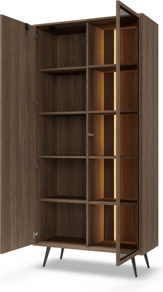 Witryna DAVANTI 196,4 x 93,5 cm, Stojąca witryna do Salonu, Dąb