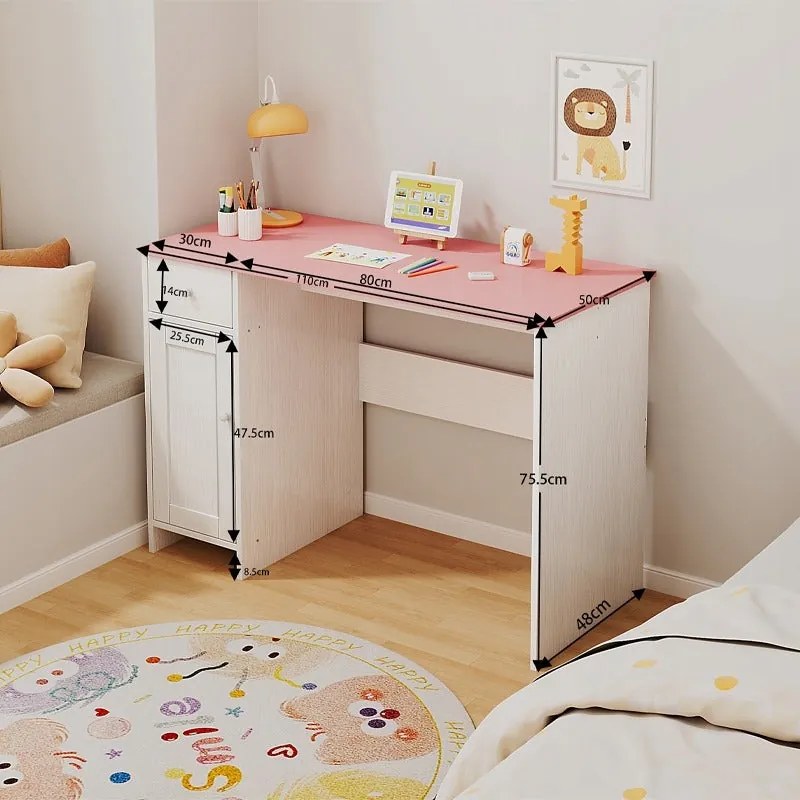 Biurko białe z szufladą szafką dla dziewczyny z różowym blatem loft pojemne