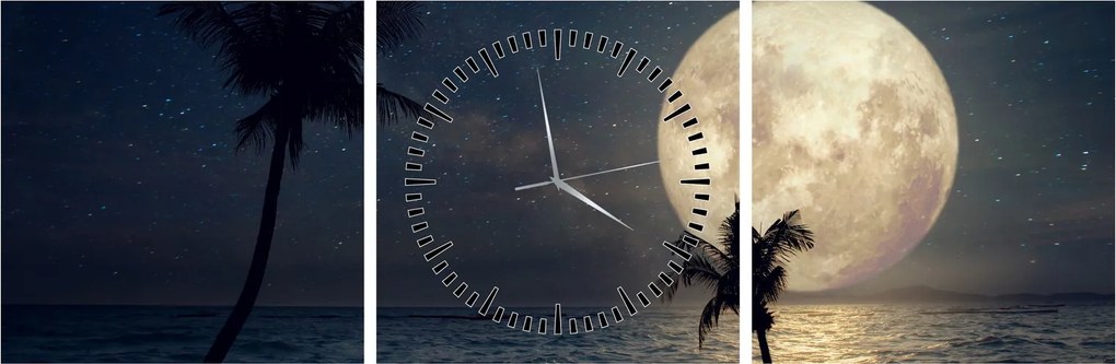 Obraz - Plaża pod pełnią księżyca (z zegarem) (90x30 cm)
