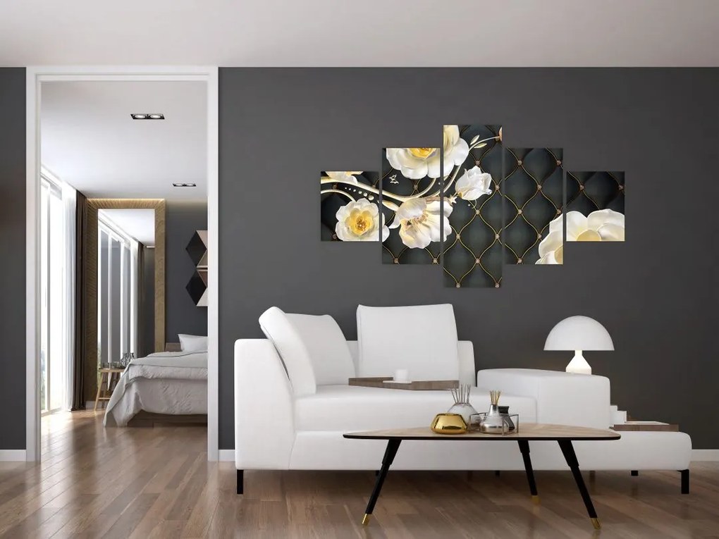Obraz białych kwiatów róży (125x70 cm)