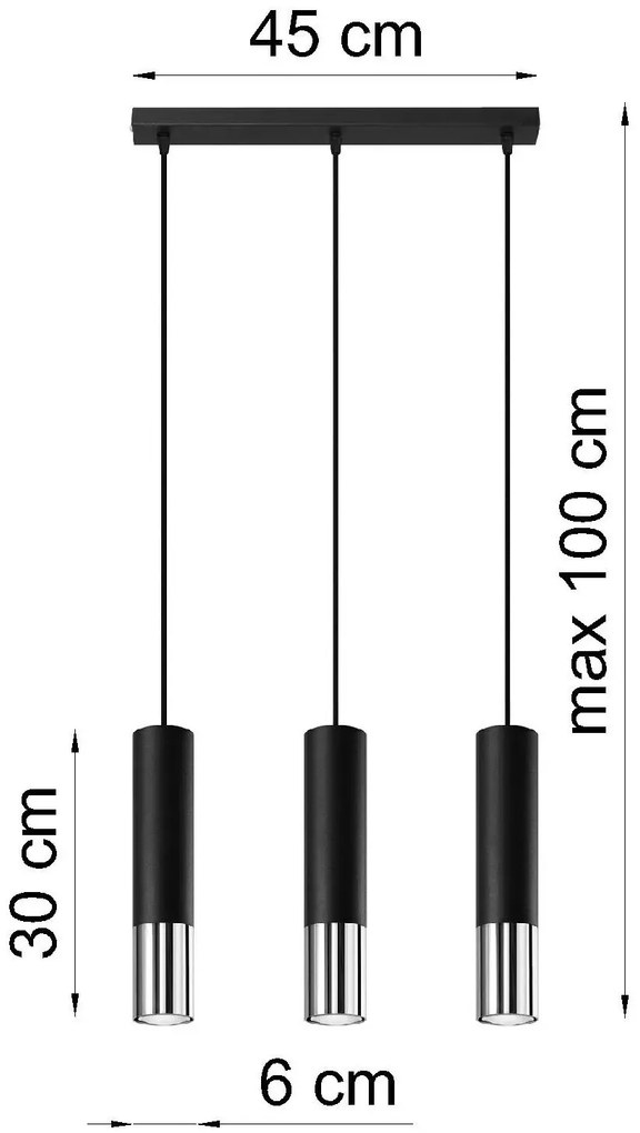 Czarno-chromowana potrójna lampa wisząca tuba - EXX246-Oller