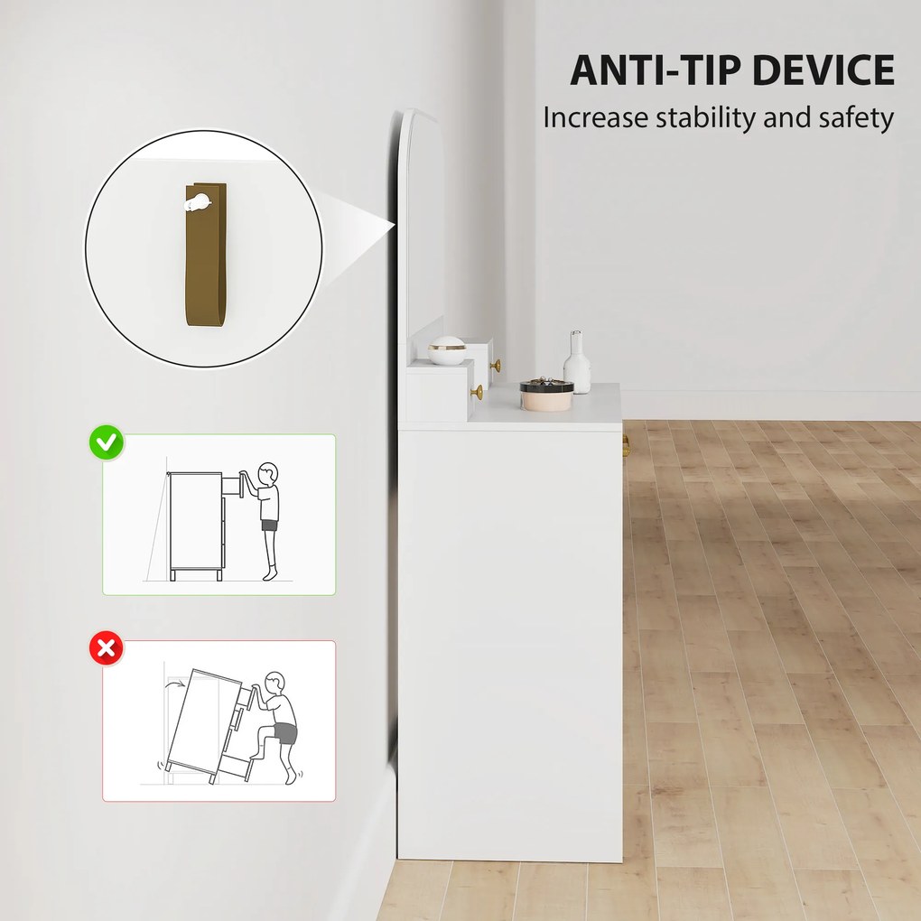 HOMCOM Toaletka z lustrem, Kompaktowa toaletka z 3 szufladami, Biała | Aosom PL