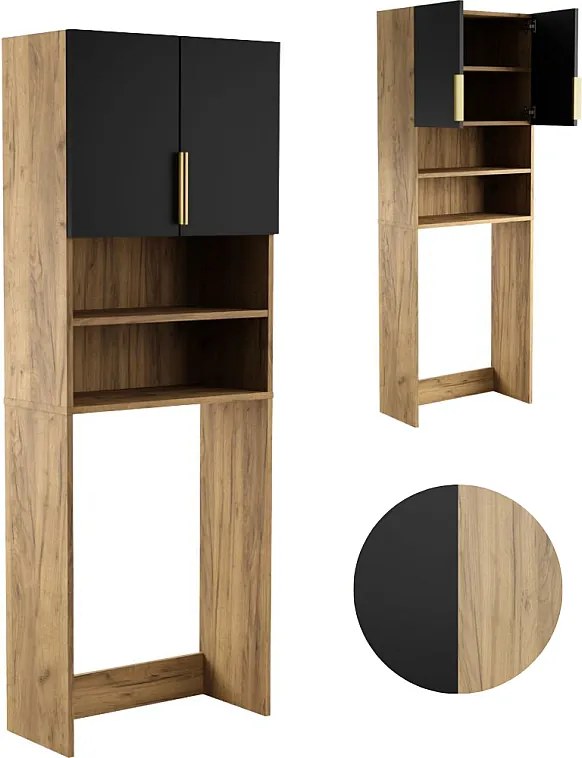 Szafka Łazienkowa Nad Pralkę Suszarkę Słupek Regał Zabudowa AGD Dąb Czarna