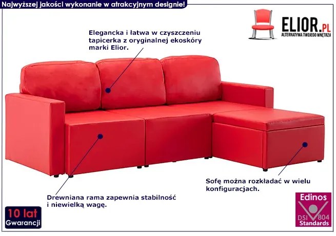 Rozkładana sofa modułowa czerwona - Odi 4Q