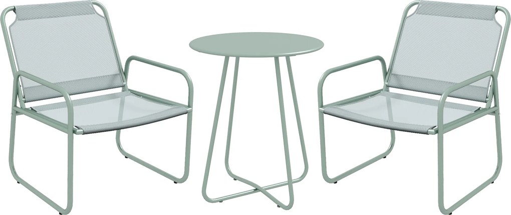 Outsunny Zestaw mebli ogrodowych 3-elementowy, 2 krzesła z oddychającym pokryciem, 1 okrągły stolik Ø60 cm, Zielony