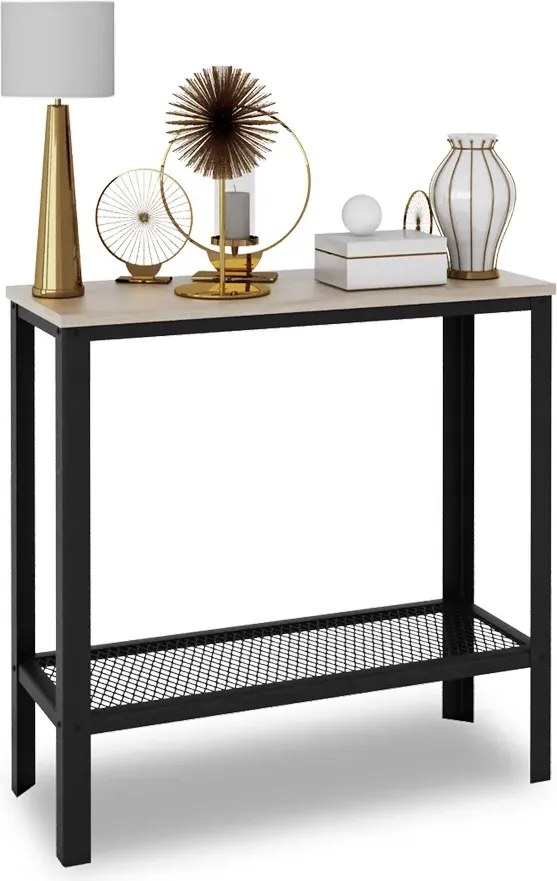 Minimalistyczna konsola z metalowym stelażem czarny + dąb sonoma G4-R49