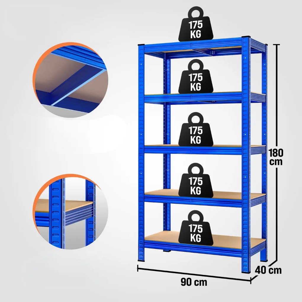 Regał o dużej nośności HEAVY, maks. 875kg, 90x40x180cm, niebieska Monzana