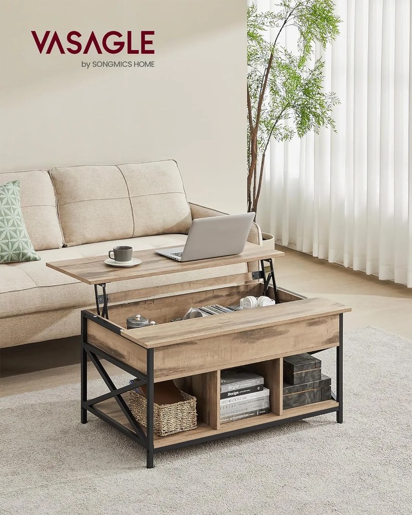 Vasagle Regulowany stół konferencyjny LUBOR, 60x100x(48-62)cm, camel brąz/czarna