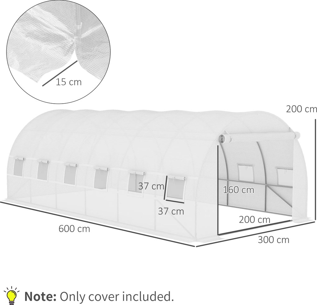 Outsunny Folia zamienna do szklarni 6x3x2 m, wytrzymała, odporna na rozdarcia, 12 okien, drzwi, Zielona