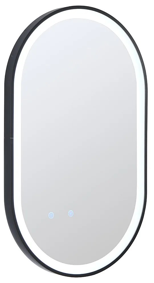 Lustro łazienkowe podświetlane owalne przeciwparowe z czarną ramą 60 x 90 cm - ALARICO
