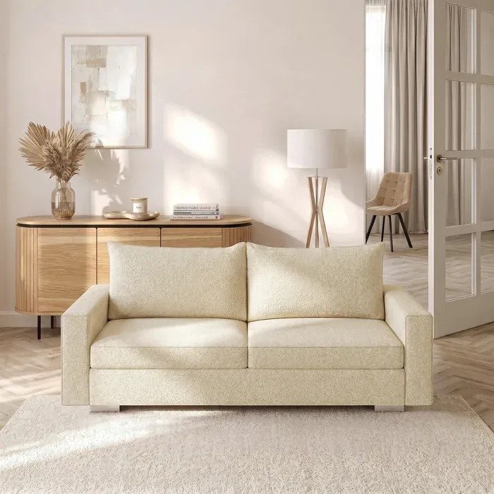 Sofa z Funkcją Spania DRAVOS Kremowa Boucle Nowoczesna