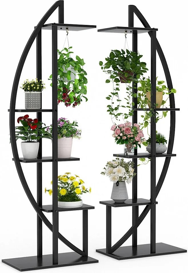 2 sztuki 5-poziomowych stojaków na rośliny doniczkowe, zakrzywionych metalowych uchwytów na rośliny z 2 haczykami, wielofunkcyjnych do wnętrz, ogrodu, balkonu i salonu