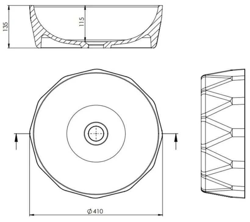 Umywalka z konglomeratu nablatowa okrągła bez otworu na baterię 41 cm PRISMA