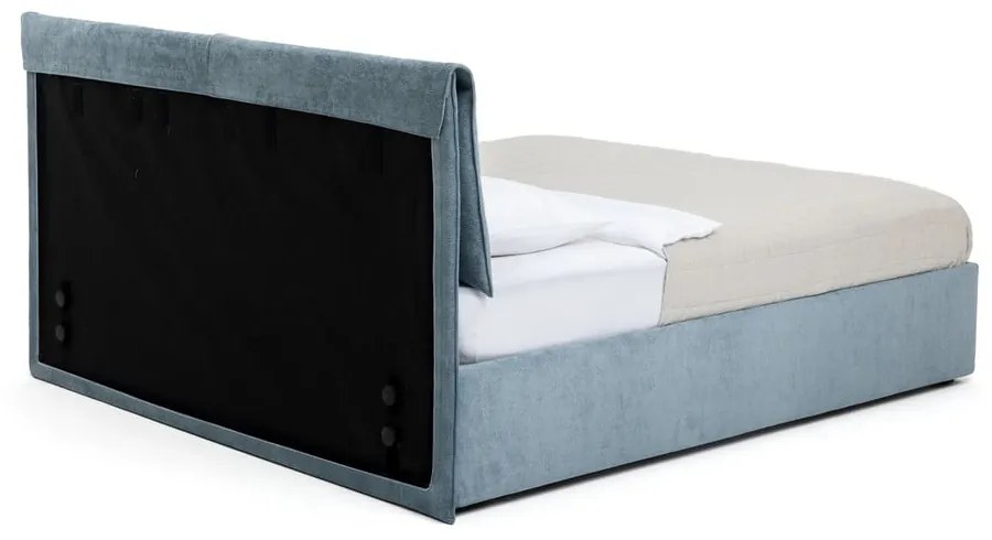 Niebieskie tapicerowane łóżko dwuosobowe ze schowkiem i stelażem 160x200 cm Thessa Pillow – Bonami Selection