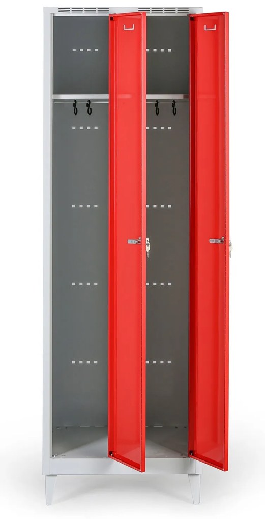 Metalowa szafka ubraniowa na nogach, 2-drzwiowa, 1920 x 600 x 500 mm, zamek obrotowy, drzwi szare