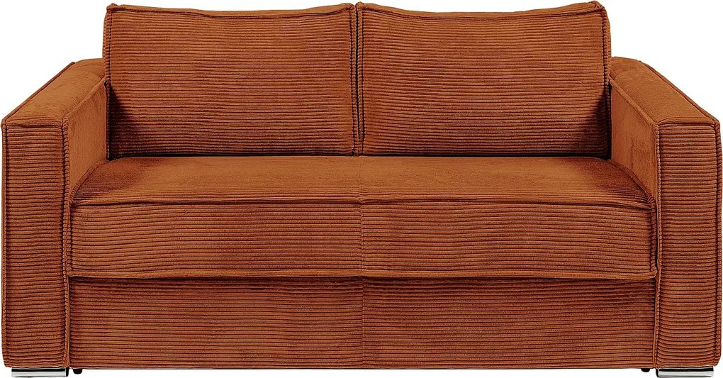 Kanapa 4-osobowa rozkładana typu ekspres z sztruksowego aksamitu w kolorze teraktoty  - Szeroki ruszt 160 cm - Materac 22 cm z pamięcią kształtu LORETO