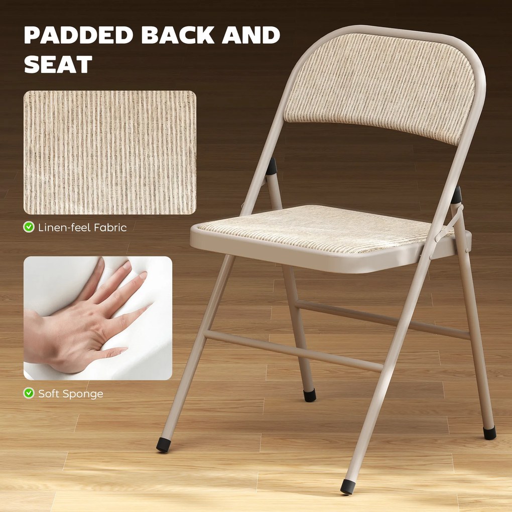 HOMCOM Zestaw 2 składanych krzeseł, przenośne krzesła biurowe, metalowe nogi, składane krzesło do biura, recepcji, poczekalni, wygląd lnu, beżowe | Aosom PL