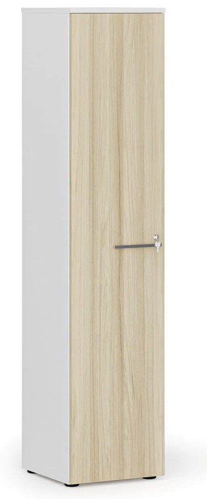 Szafa biurowa wąska PRIMO WHITE, 400 x 420 x 1781 mm, biały/dąb naturalny