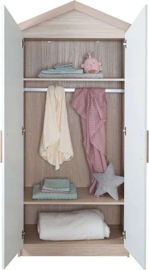 Biało-naturalna szafa dziecięca w dekorze dębu 96x190x50 cm Cabane – Roba