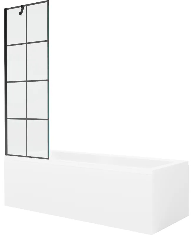 Mexen Cubik wanna prostokątna 170 x 70 cm z obudową i parawanem 1-skrzydłowym 60 cm, czarny wzór - 550317070X9506007077