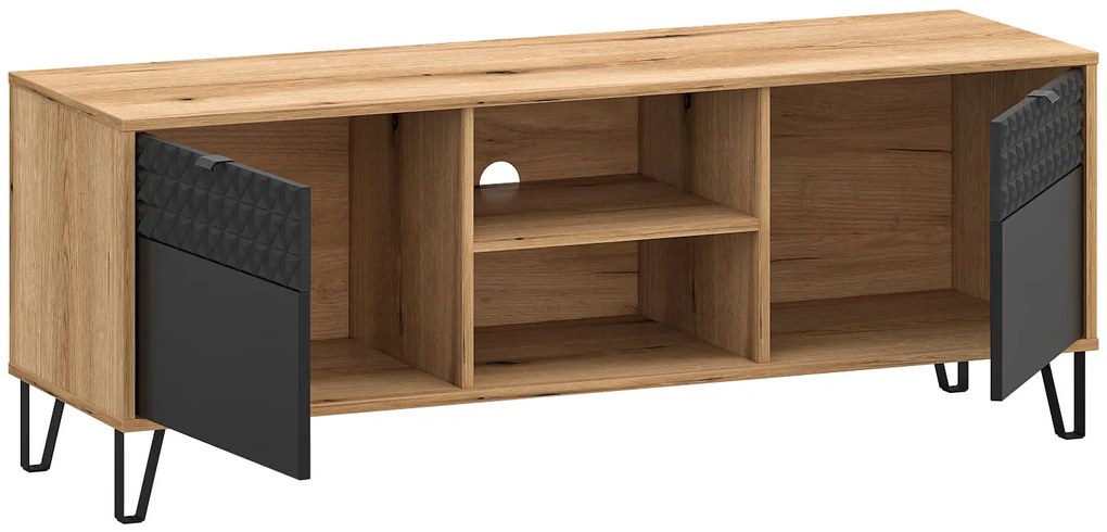 Szafka RTV na nóżkach dąb evok + czarny A7-A38