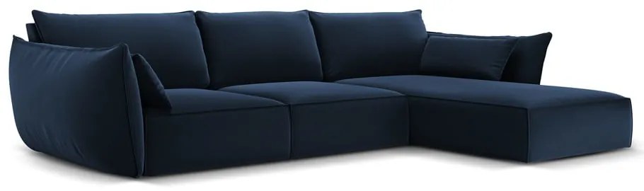 Ciemnoniebieski aksamitny narożnik (prawostronny/z szezlongiem) Vanda – Mazzini Sofas