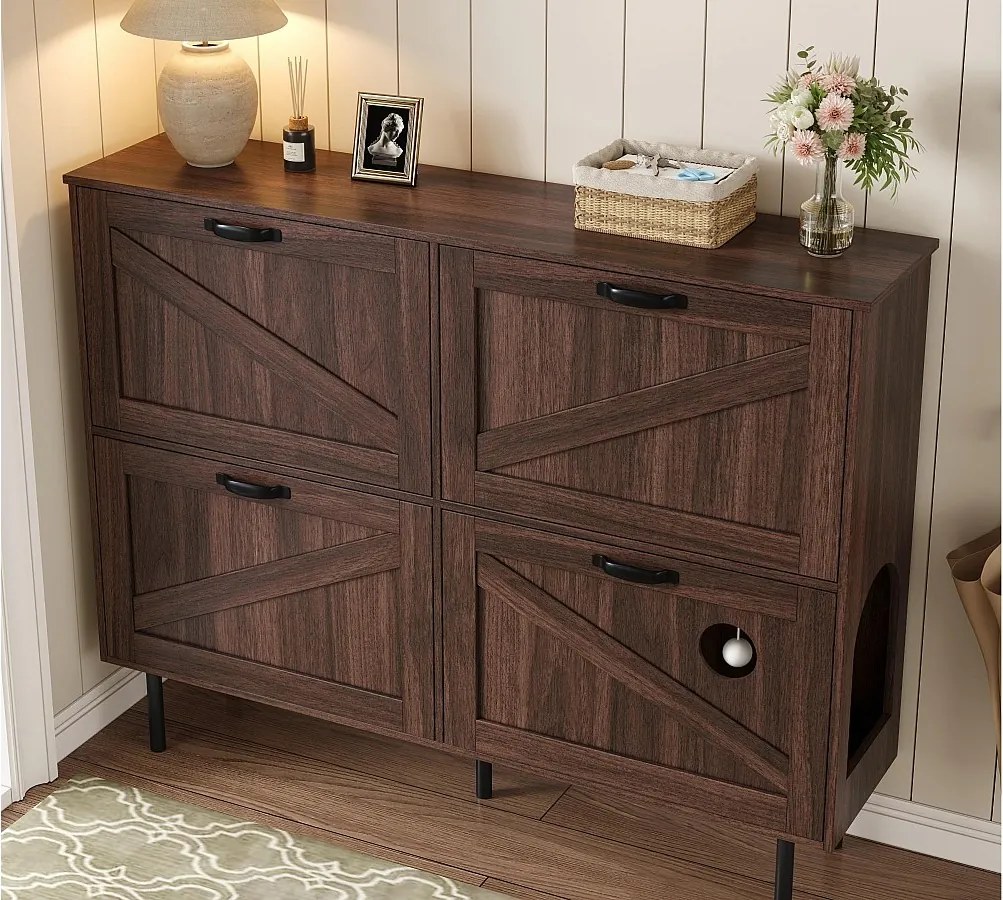 Szafa na buty 120×28×92 cm - 4 drzwi (3 uchylne) - z piłką zabawką - brązowy