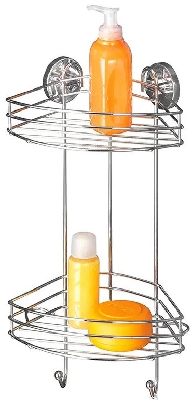 Narożna półka łazienkowa, Vacuum-Loc, 2 poziomy - stal chromowana, WENKO