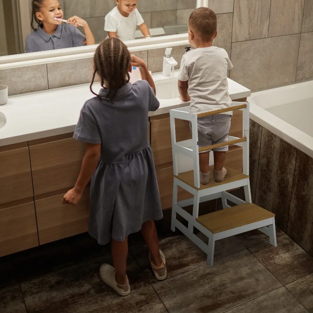 Jurhan Wieża edukacyjna PLAY z drewna sosnowego, 93x56x49, biała/naturalny brąz