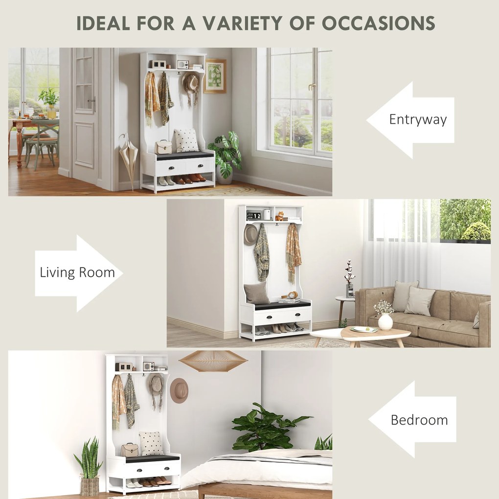 HOMCOM Garderoba z Haczykami, Stojak na Buty, do Przedpokoju, Korytarza, Metal, MDF, Biały+Szary