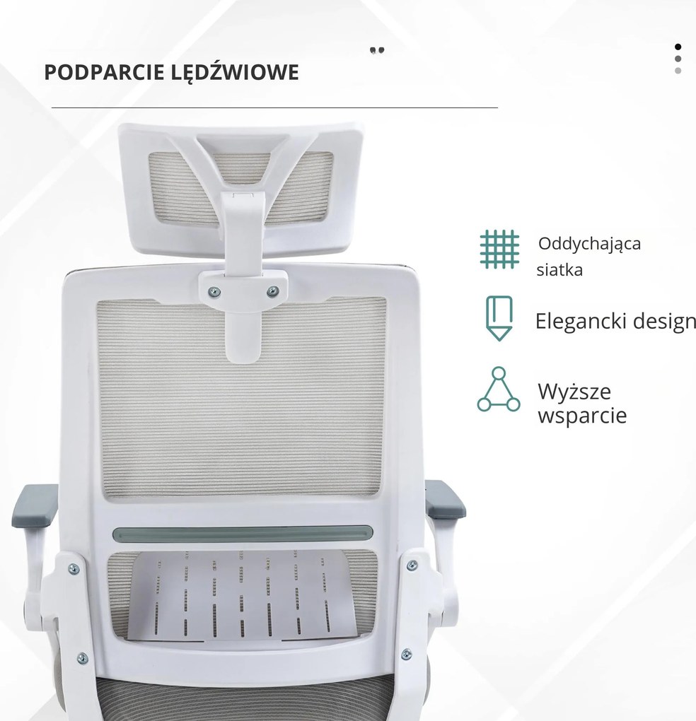 Vinsetto Ergonomiczne Krzesło Biurowe Regulowana Podgłówka 58x61x119cm Szary | Aosom PL