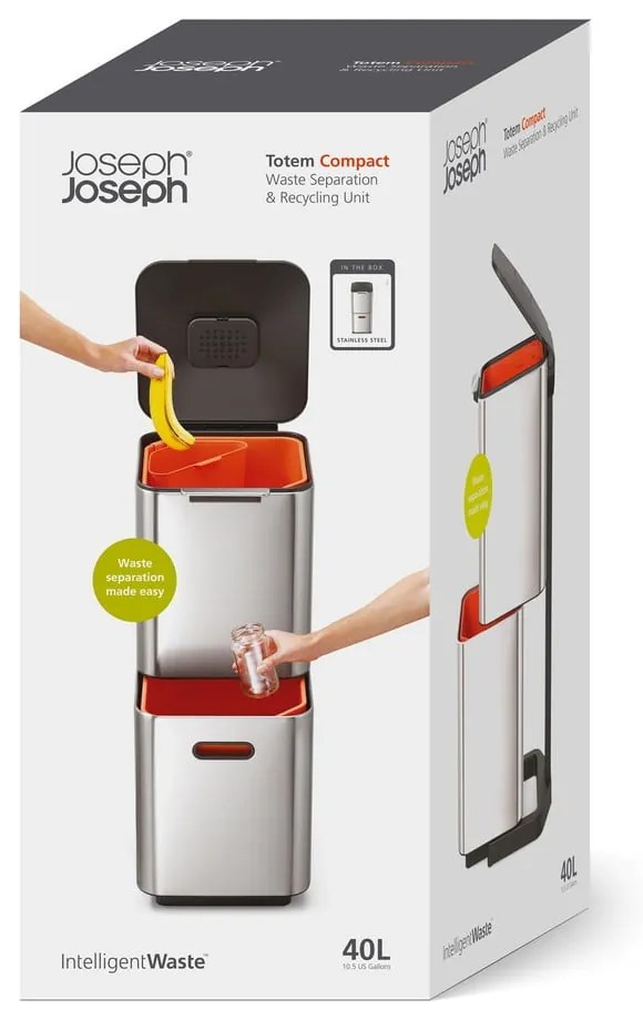 Stalowy kosz na śmieci do segregacji odpadów 40 l Totem Compact – Joseph Joseph