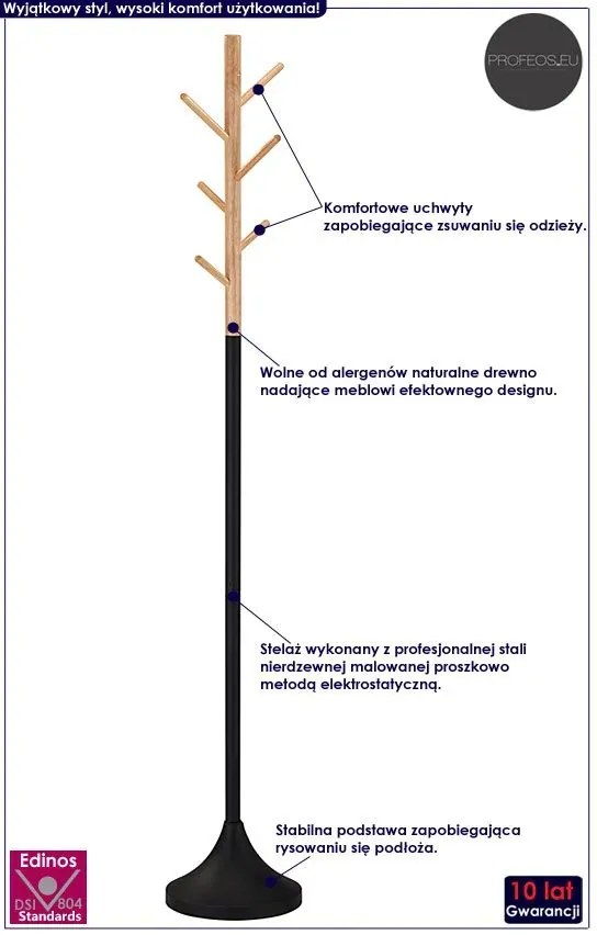 Czarny stojący wieszak na ubrania R9-M20