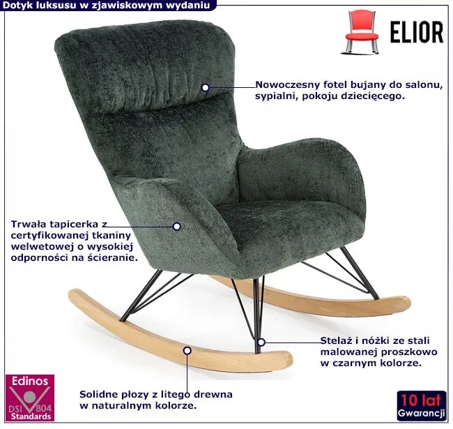 Zielony tapicerowany fotel bujany Z6-D51