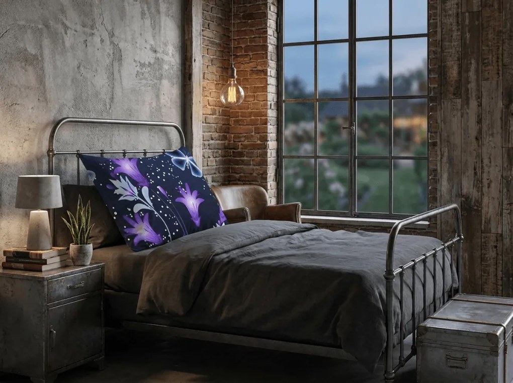 Poszewka na poduszkę z mikrofibry VIOLET BUTTERFLY 70x90 cm, ciemnoniebieska