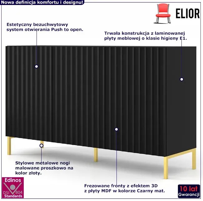 Czarna komoda lamelowa na złotych nogach Wosena