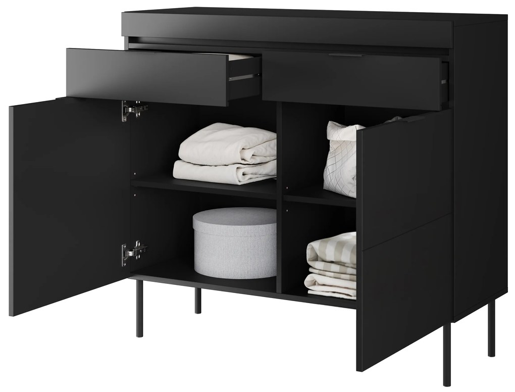 Komoda dwudrzwiowa Sentia 105 cm z dwoma szufladami - czarny / czarny
