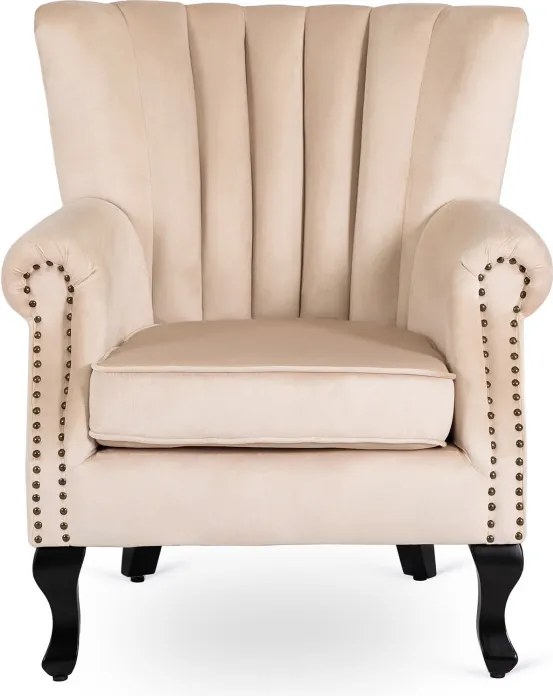 Fotel Uszak Wypoczynkowy MALLO Beżowy Welurowy Nowoczesny Glamour