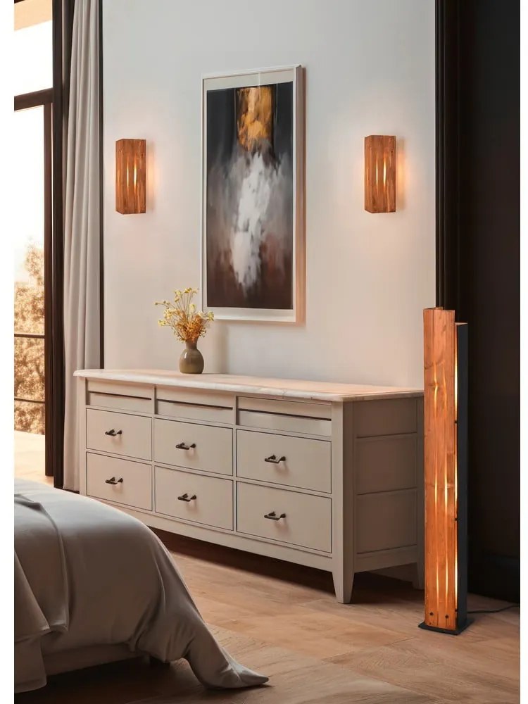 Czarno-naturalna lampa stojąca z drewnianym kloszem (wysokość 121 cm) Karuni – Trio