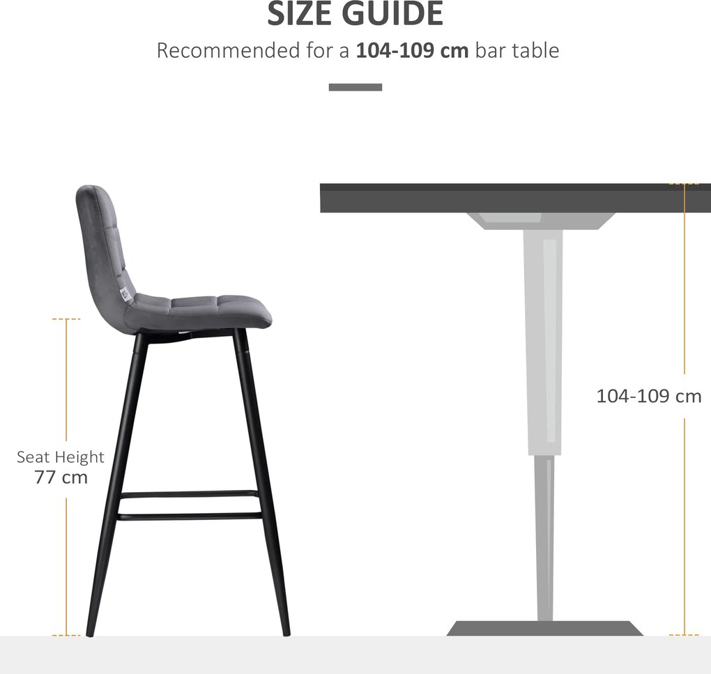 HOMCOM Hokery barowe 2 szt z podnóżkiem Retro design Stabilne i komfortowe Szary | Aosom PL