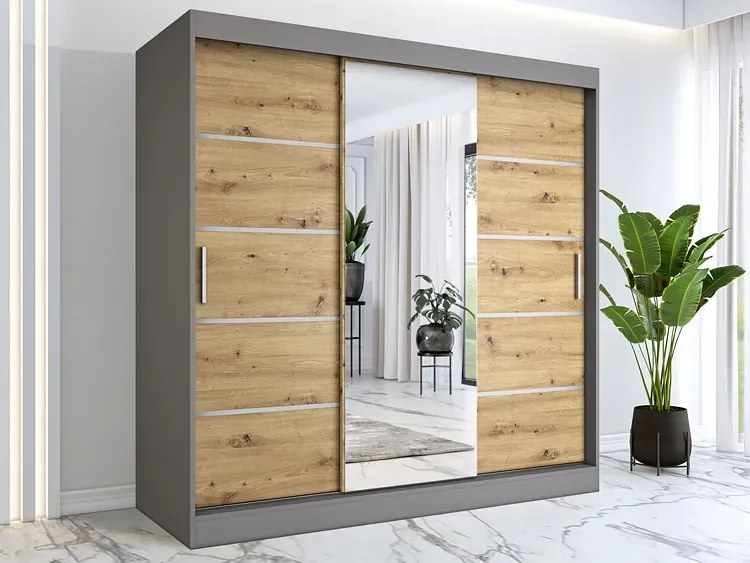 Szafa Przesuwna 200 Cm Antracyt + Dąb Artisan S8-C41