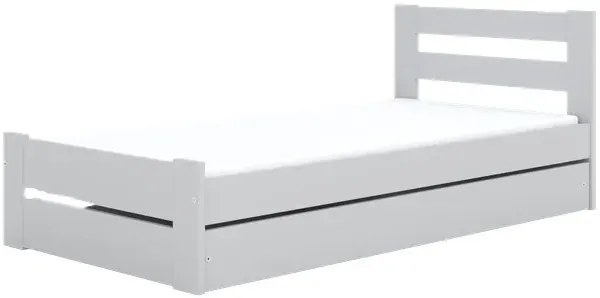 Białe klasyczne łóżko z szufladą i materacem 80x160 L6-H49