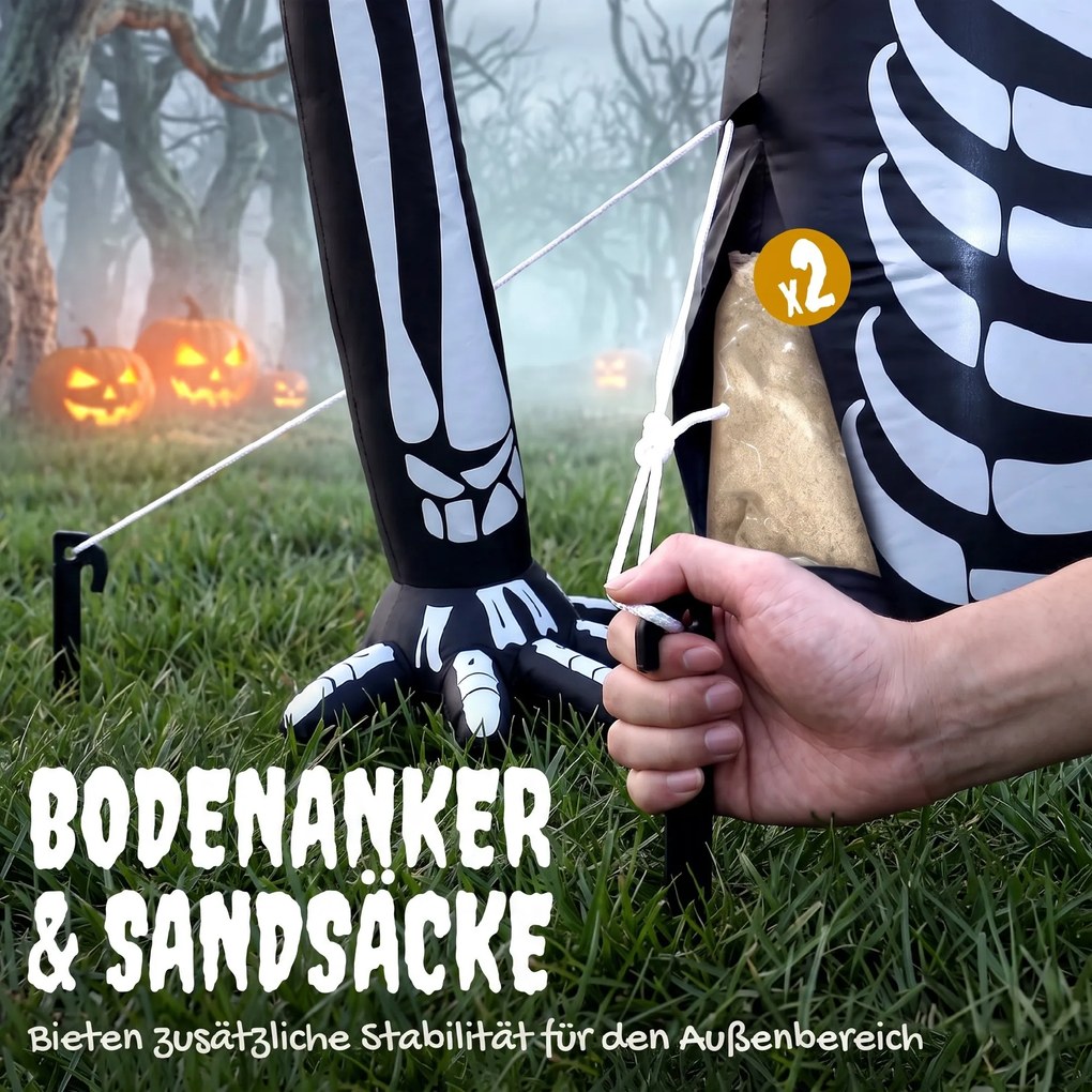 Outsunny Nadmuchiwany szkielet na Halloween wychodzący z ziemi, z lampkami LED, straszna dekoracja do wnętrz i na zewnątrz | Aosom PL