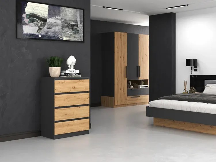 Komoda Loft Z Szufladami Antracyt + Dąb Artisan D6-G10