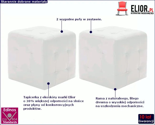 Zestaw białych puf do salonu - Futori 2X